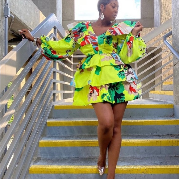 Christopher John Rodgers floral sleeve ruffle dress - Picture 3 of 9